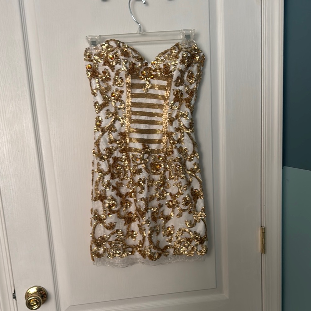Elegant Gold and White Sequin Dress